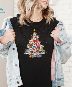 Dogs Bulldog Collie pine tree merry christmas shirt