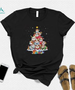 Dogs Bulldog Collie pine tree merry christmas shirt