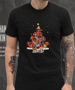 Dogs Dachshund santa pine tree merry christmas shirt