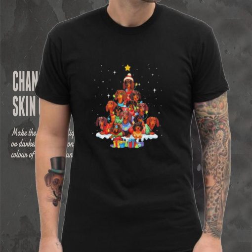 Dogs Dachshund santa pine tree merry christmas shirt
