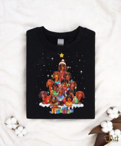 Dogs Dachshund santa pine tree merry christmas shirt