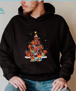 Dogs Dachshund santa pine tree merry christmas shirt