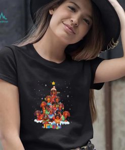 Dogs Dachshund santa pine tree merry christmas shirt