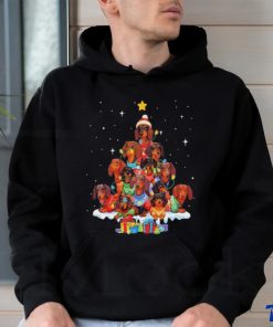 Dogs Dachshund santa pine tree merry christmas shirt