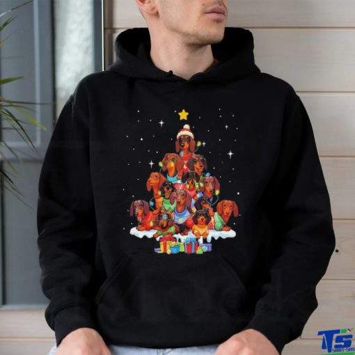 Dogs Dachshund santa pine tree merry christmas shirt