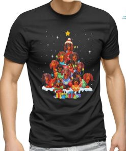 Dogs Dachshund santa pine tree merry christmas shirt
