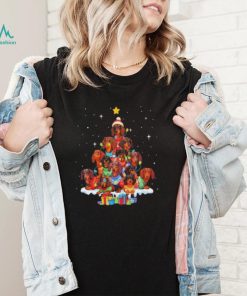 Dogs Dachshund santa pine tree merry christmas shirt