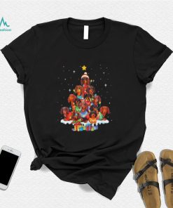Dogs Dachshund santa pine tree merry christmas shirt