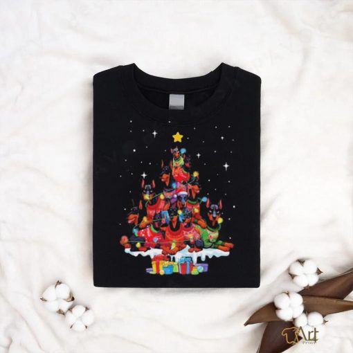 Dogs Dobermann pine tree merry christmas shirt