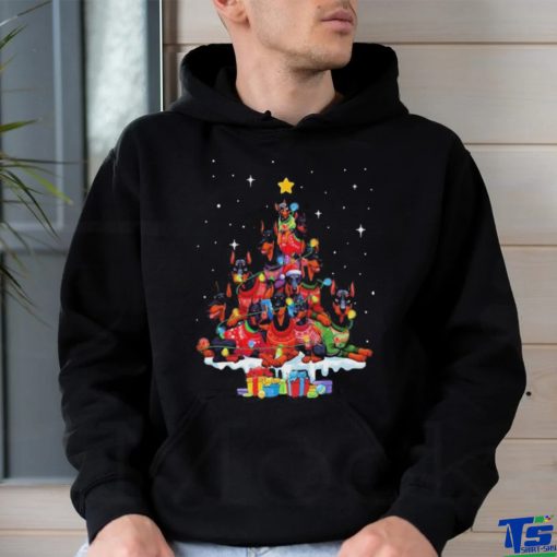 Dogs Dobermann pine tree merry christmas shirt