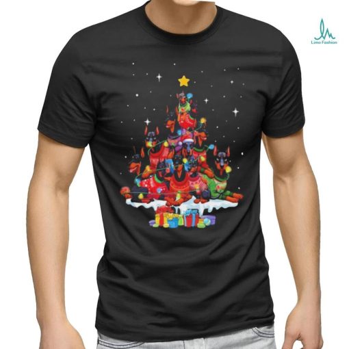 Dogs Dobermann pine tree merry christmas shirt