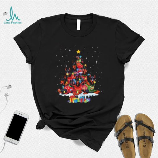 Dogs Dobermann pine tree merry christmas shirt