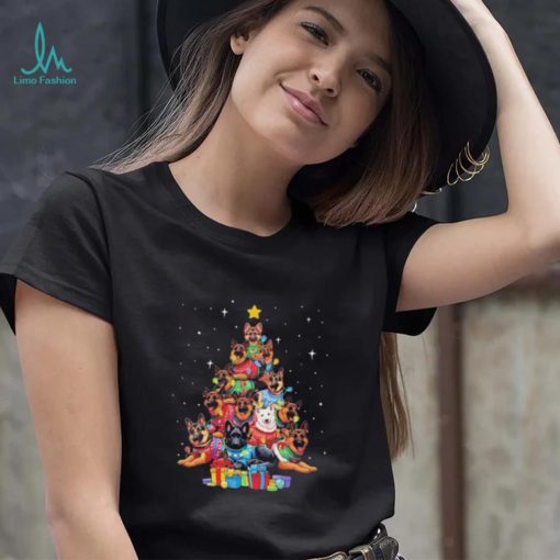 Dogs German Shepherd Retriever pine tree merry christmas shirt