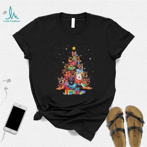 Dogs German Shepherd Retriever pine tree merry christmas shirt