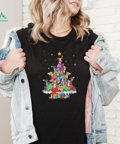 Dogs Greyhound santa pine tree merry christmas shirt