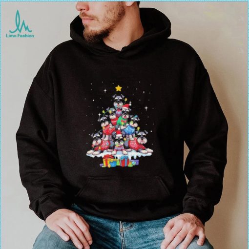 Dogs Miniature Schnauzer santa pine tree merry christmas shirt