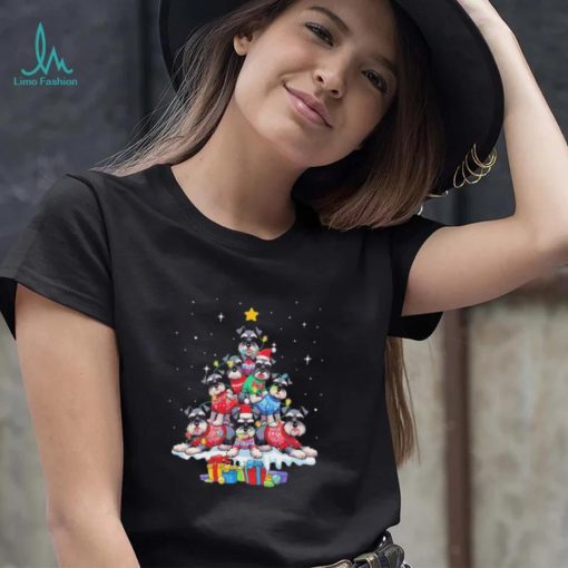 Dogs Miniature Schnauzer santa pine tree merry christmas shirt