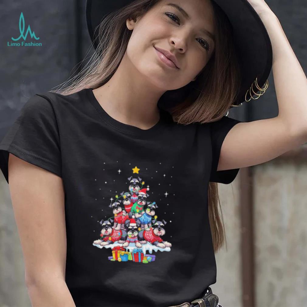 Dogs Miniature Schnauzer santa pine tree merry christmas shirt Dogs Miniature Schnauzer santa pine tree merry christmas shirt