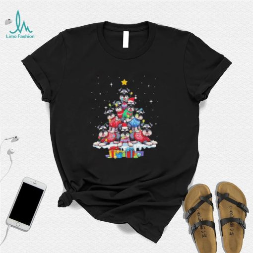 Dogs Miniature Schnauzer santa pine tree merry christmas shirt