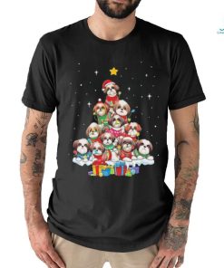 Dogs Shih Tzu santa pine tree merry christmas shirt