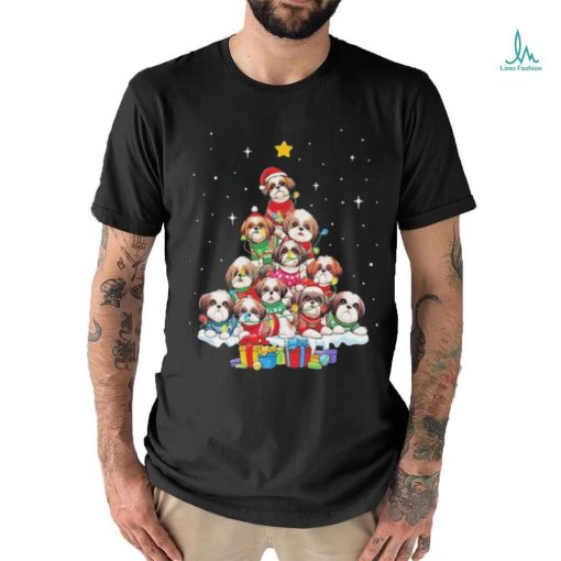 Dogs Shih Tzu santa pine tree merry christmas shirt
