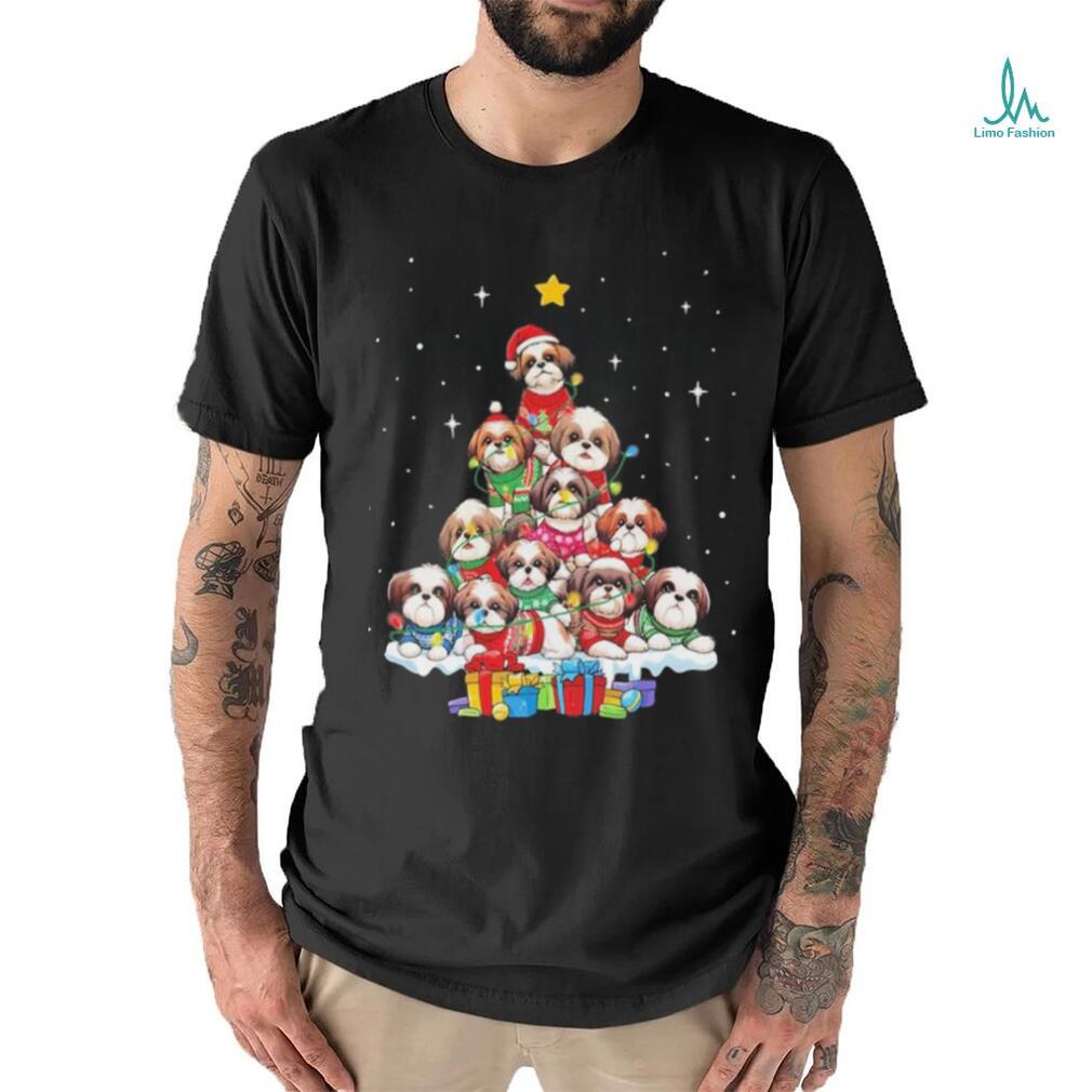 Dogs Shih Tzu santa pine tree merry christmas shirt Dogs Shih Tzu santa pine tree merry christmas shirt