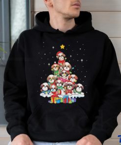 Dogs Shih Tzu santa pine tree merry christmas shirt