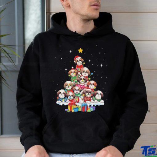 Dogs Shih Tzu santa pine tree merry christmas shirt