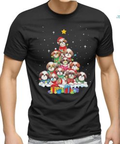 Dogs Shih Tzu santa pine tree merry christmas shirt