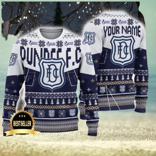 Dundee FC Ugly Christmas Sweater Logo Custom Name Gift Fans