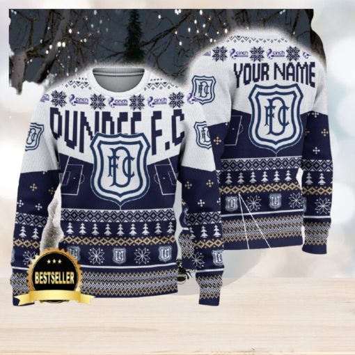 Dundee FC Ugly Christmas Sweater Logo Custom Name Gift Fans