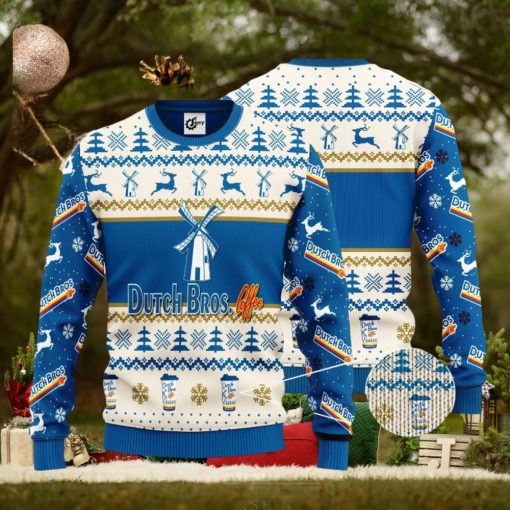 Dutch Bros Reindeer Pattern 3D Ugly Christmas Sweater Unisex Sweater Christmas Gift