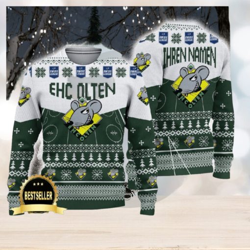 EHC Olten Ugly Christmas Sweater Logo Custom Name Gift Fans