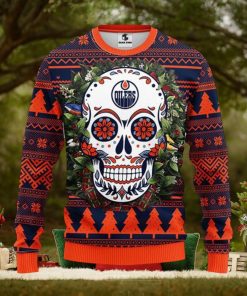 Edmonton Oilers Skull Flower Ugly Christmas Ugly Sweater