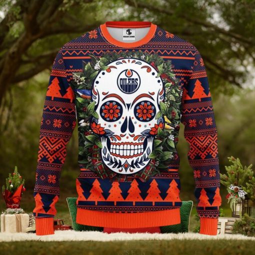 Edmonton Oilers Skull Flower Ugly Christmas Ugly Sweater