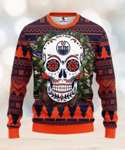 Edmonton Oilers Skull Flower Ugly Christmas Ugly Sweater