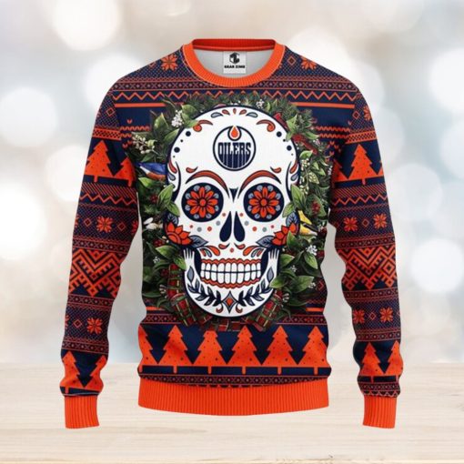 Edmonton Oilers Skull Flower Ugly Christmas Ugly Sweater