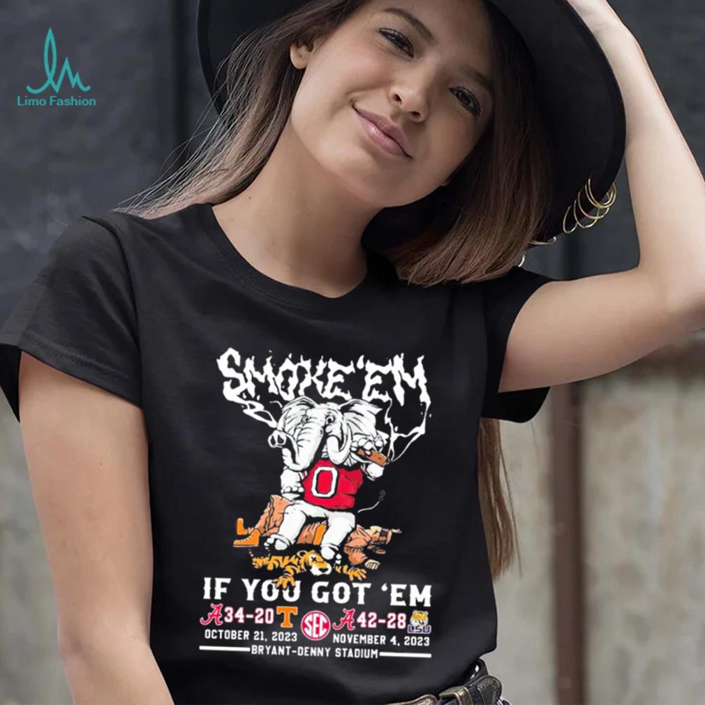 Elephant Roll Tide Smoke ‘Em If You Got ‘Em 34 20 vs 42 28 Shirt Elephant Roll Tide Smoke ‘Em If You Got ‘Em 34 20 vs 42 28 Shirt