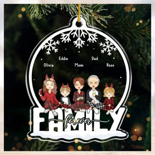 Family Always And Forever   Family Personalized Custom Ornament   Acrylic Snow Globe Shaped   Christmas Gift For Family Members