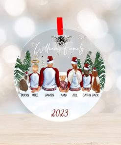 Family Ornament With Kids and Pets, Christmas Family Personalized, Acrylic Keepsake