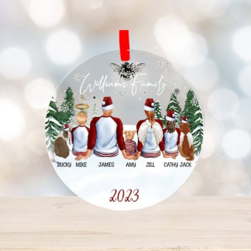 Family Ornament With Kids and Pets, Christmas Family Personalized, Acrylic Keepsake