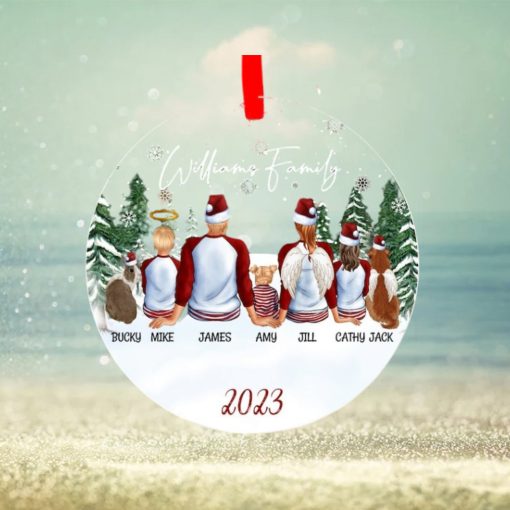 Family Ornament With Kids and Pets, Christmas Family Personalized, Acrylic Keepsake