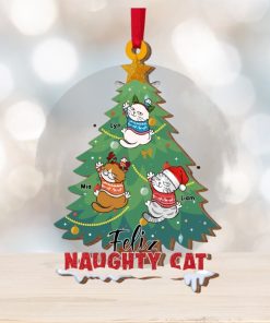 Feliz Naughty Cat, Personalized Wood Ornament,Christmas Gift For Cat Lovers