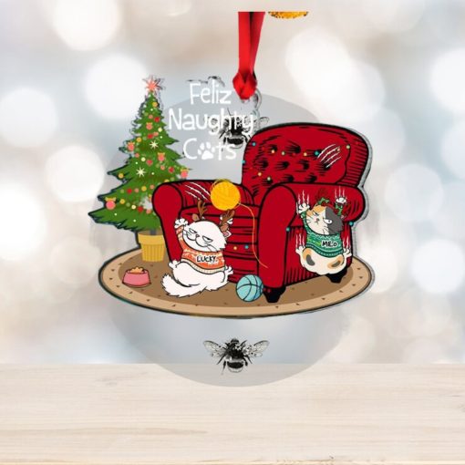 Feliz Naughty Cats, Gift For Cat Lovers, Personalized Acrylic Ornament, Sofa Cats Ornament