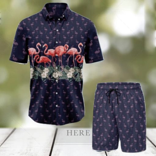 Flamingo Pattern And Flowers Hawaiian Shirt And Shorts