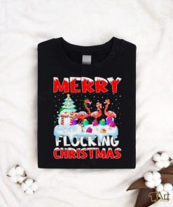 Flamingo merry flocking Christmas shirt