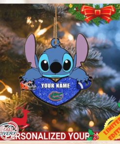 Florida Gators Stitch Custom Name Ornament NCAA And Stitch With Heart Ornament