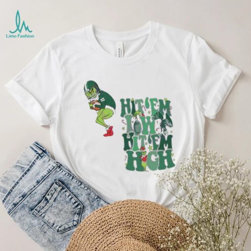 Football Santa Grinch Hit Em Low Hit Em High Shirt