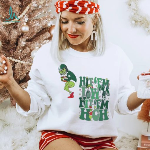 Football Santa Grinch Hit Em Low Hit Em High Shirt
