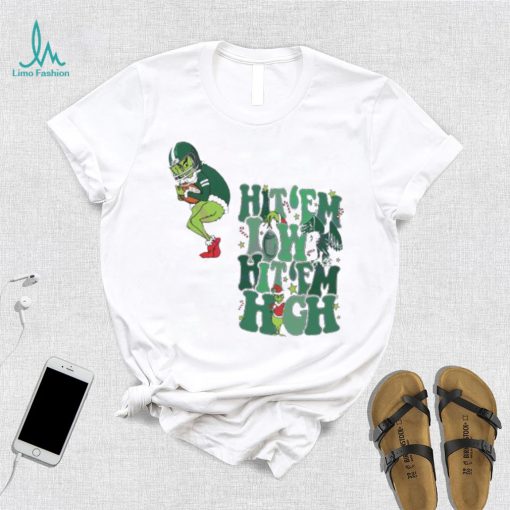 Football Santa Grinch Hit Em Low Hit Em High Shirt